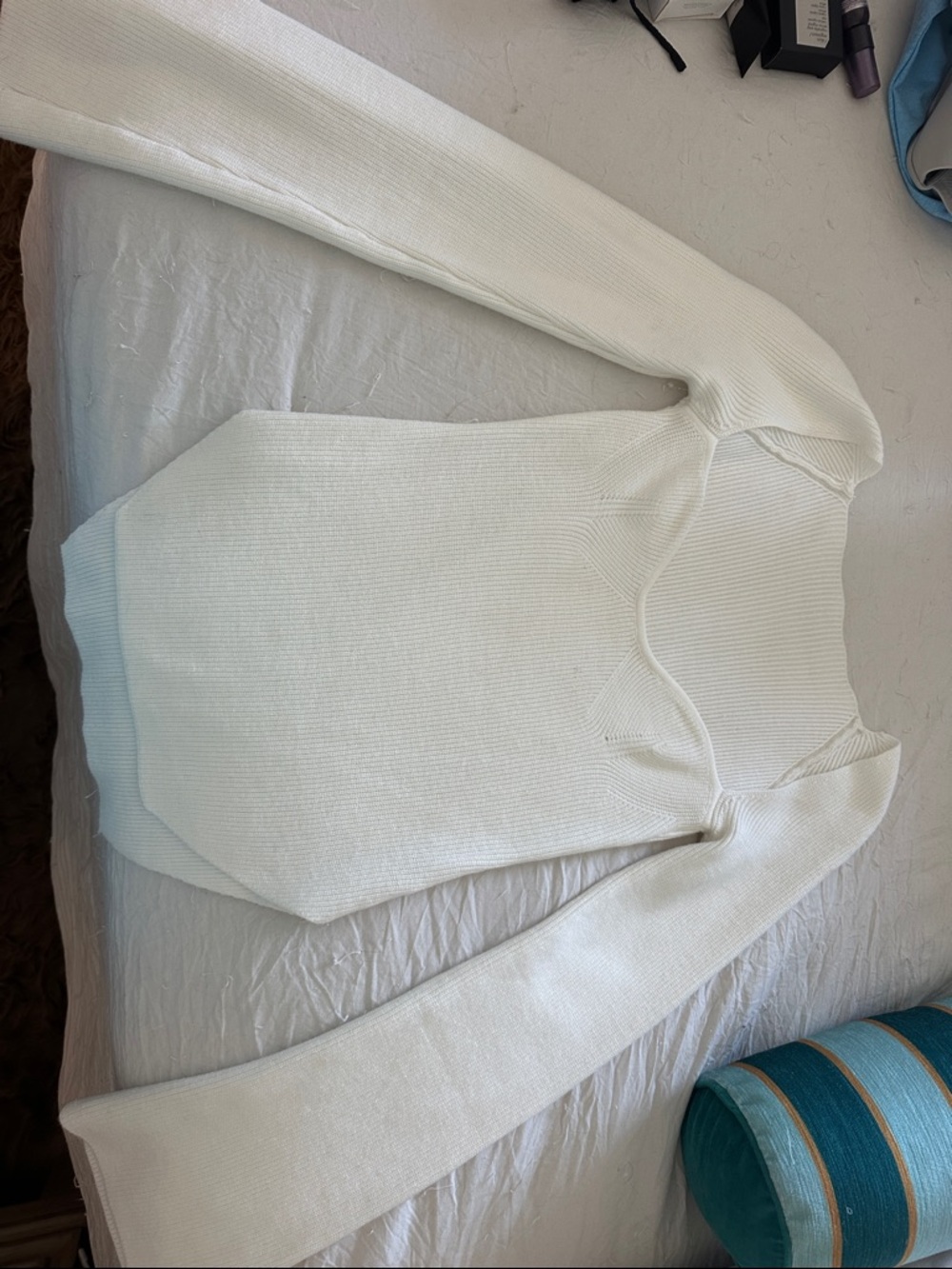 Zara White Ribbed Square-Neck Long Sleeve Top